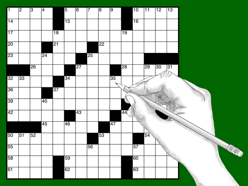 crossword puzzle and hand with pencil